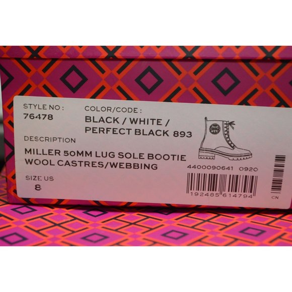 New Tory Burch MILLER Lug Sole Tweed Leather 50 mm Bootie Combat Boots - Picture 10 of 13